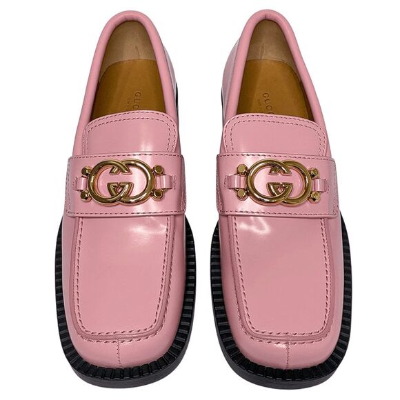 Gucci Pink Leather GG Logo Lug Sole Loafers EU 40 w/ Gold Hardware & Dust Bags - Picture 2 of 13
